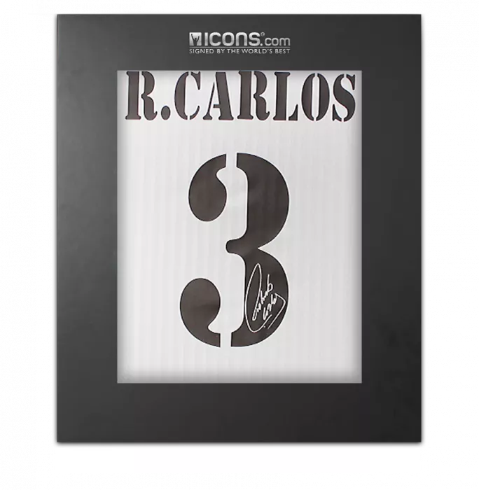 icons Roberto Carlos Back Signed Real Madrid Home Shirt With Fan Style Numbers In Deluxe Packaging