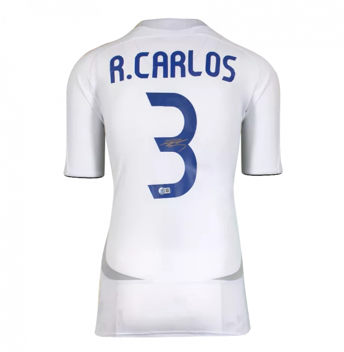 Icons Roberto Carlos Back Signed Real Madrid Teamgeist 2021-22 Home Shirt In Hero Frame: Option 1