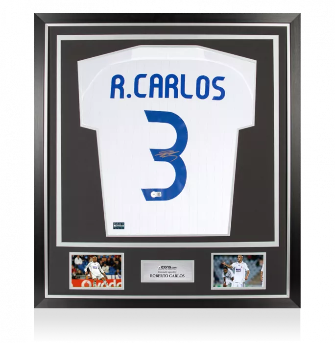 icons Roberto Carlos Back Signed Real Madrid Teamgeist 2021-22 Home Shirt In Classic Frame