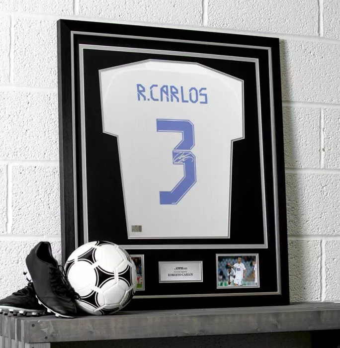Icons Roberto Carlos Back Signed Real Madrid Teamgeist Shirt In Classic Frame