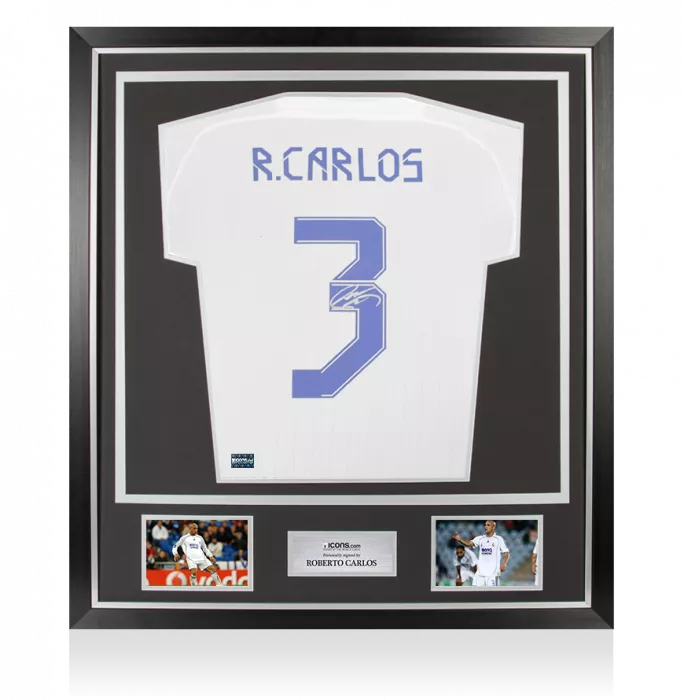 icons Roberto Carlos Back Signed Real Madrid Teamgeist Shirt In Classic Frame