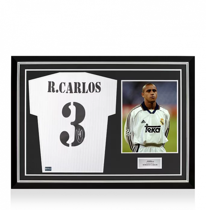icons Roberto Carlos Back Signed Real Madrid Terrace Icon Shirt In Hero Frame: Option 1