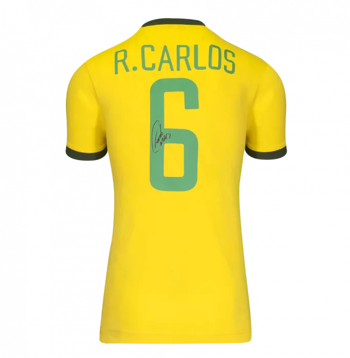 Icons Roberto Carlos Back Signed Retro Brazil Home Shirt In Classic Frame