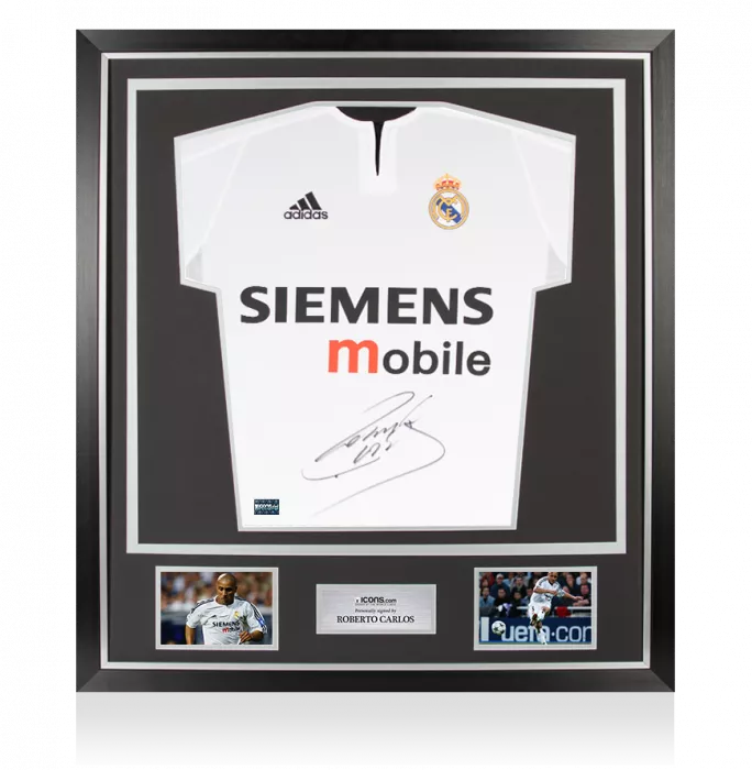 icons Roberto Carlos Front Signed Real Madrid 2003-04 Home Shirt In Classic Frame