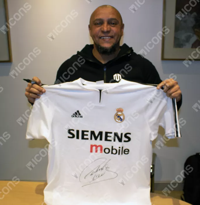 Icons Roberto Carlos Front Signed Real Madrid 2003-04 Home Shirt