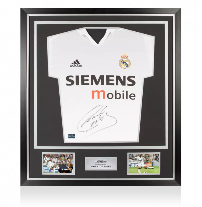 icons Roberto Carlos Front Signed Real Madrid 2004-05 Home Shirt In Classic Frame