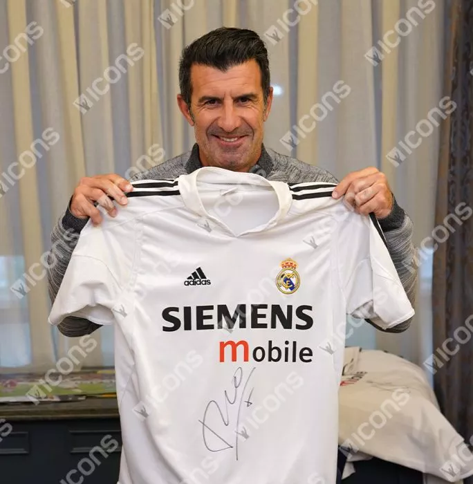 Icons Roberto Carlos & Luis Figo Front Signed Real Madrid 2004-05 Home Shirt In Hero Frame: Option 1
