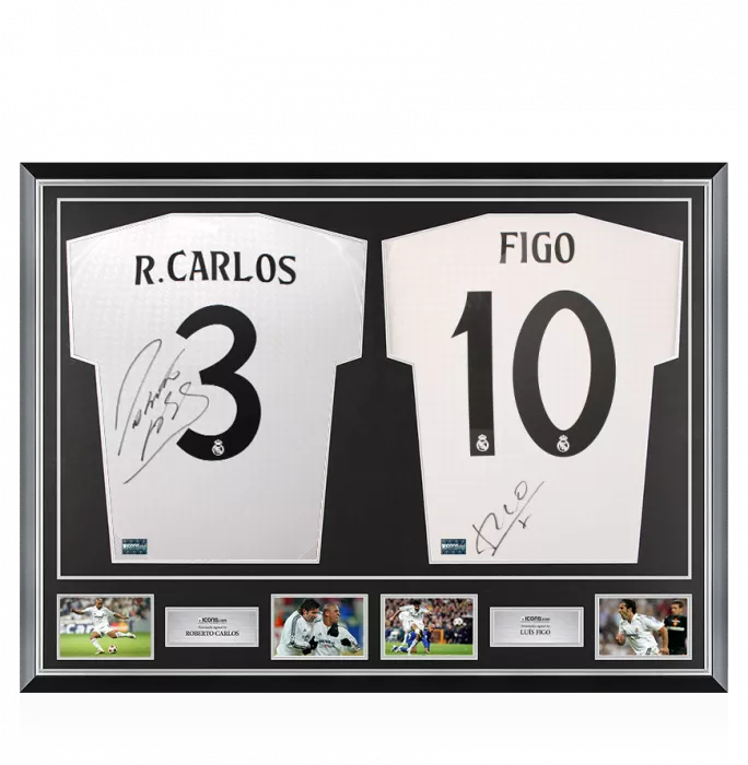 icons Roberto Carlos & Luis Figo Signed Real Madrid Shirts In Classic Dual Frame