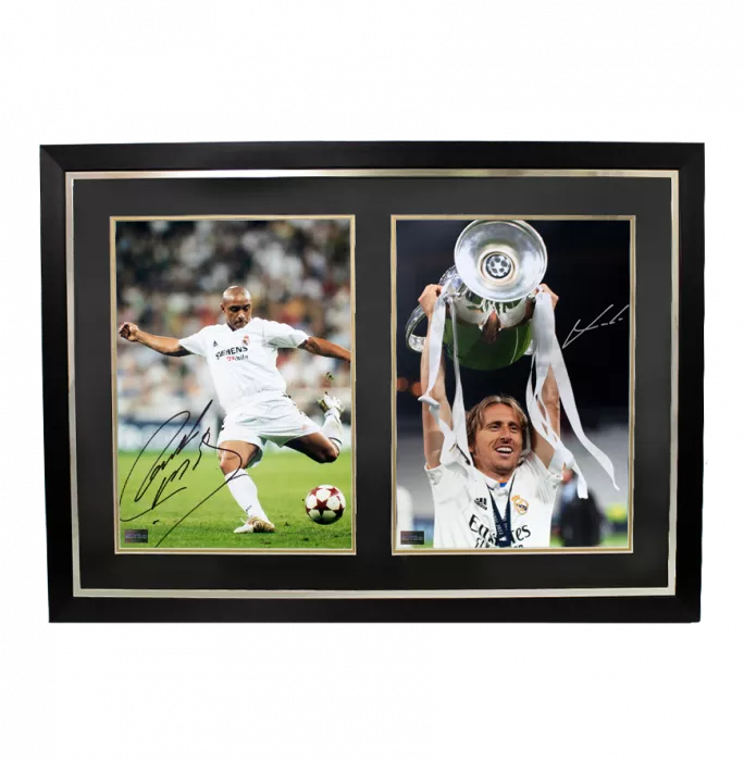 icons Roberto Carlos & Luka Modric Signed Real Madrid CF Photos In Dual Photo Frame