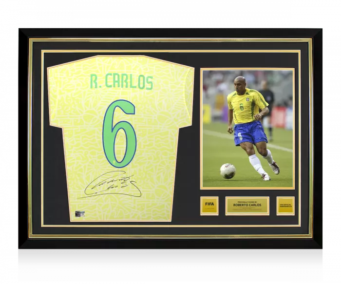 icons Roberto Carlos Official FIFA World Cup™ Back Signed and Hero Framed Brazil Home 2024 Shirt