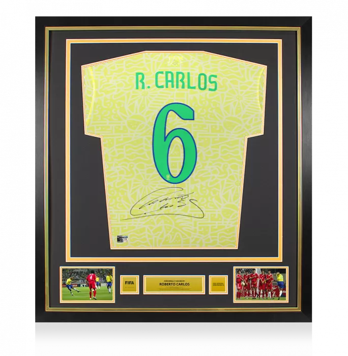 icons Roberto Carlos Official FIFA World Cup™ Back Signed and Framed Brazil Home 2024 Shirt