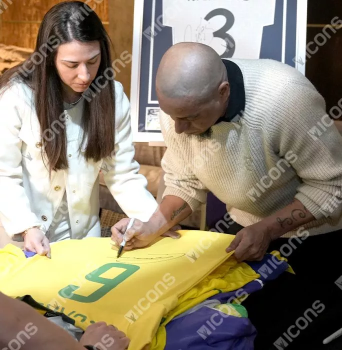 Icons Roberto Carlos Official FIFA World Cup™ Back Signed And Hero Framed Brazil Retro Shirt