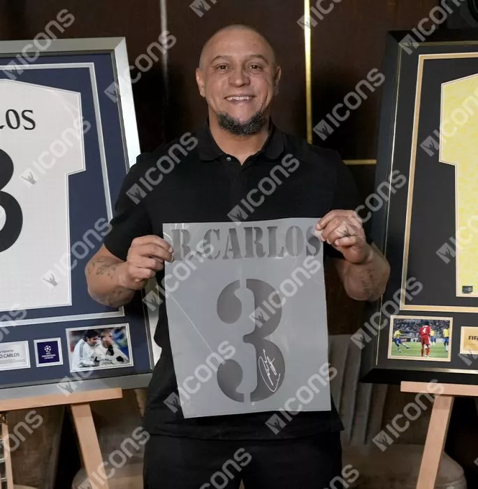 Icons Roberto Carlos Official UEFA Champions League Back Signed And Hero Framed Real Madrid Terrace Icon Shirt