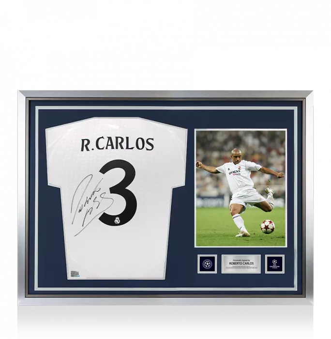 icons Roberto Carlos Official UEFA Champions League Back Signed and Hero Framed Real Madrid 2024-25 Home Shirt