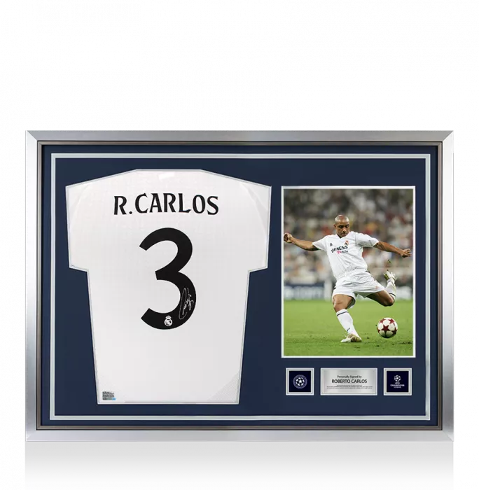 icons Roberto Carlos Official UEFA Champions League Back Signed and Hero Framed Real Madrid 2024-25 Home Shirt