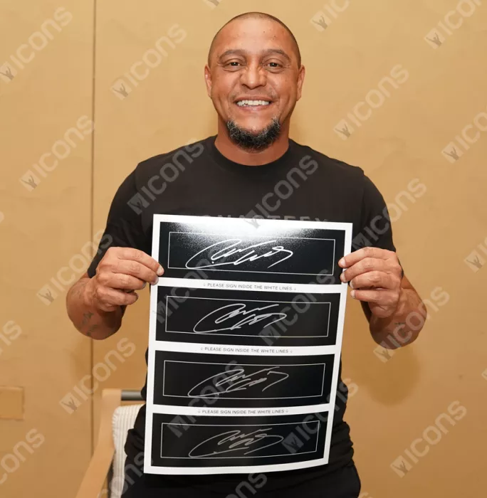 Icons Roberto Carlos Official UEFA Champions League Signed Plaque And Photo Frame
