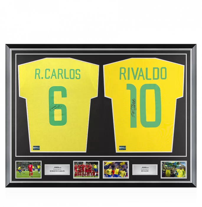icons Roberto Carlos & Rivaldo Signed Brazil Shirts In Classic Dual Frame