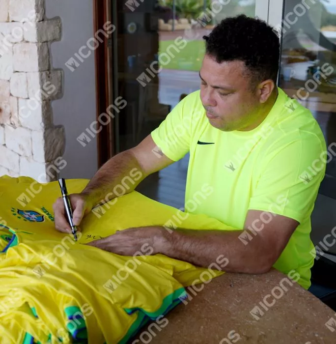 Icons Roberto Carlos & Ronaldo Front Signed Modern Brazil Home Shirt In Classic Frame