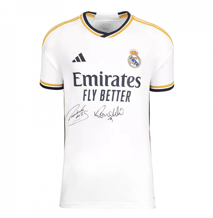 Icons Roberto Carlos & Ronaldo Front Signed Modern Real Madrid Home Shirt In Hero Frame: Option 1