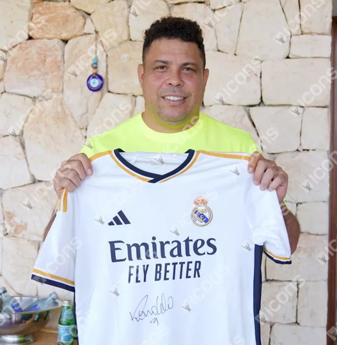 Icons Roberto Carlos & Ronaldo Front Signed Modern Real Madrid Home Shirt In Classic Frame