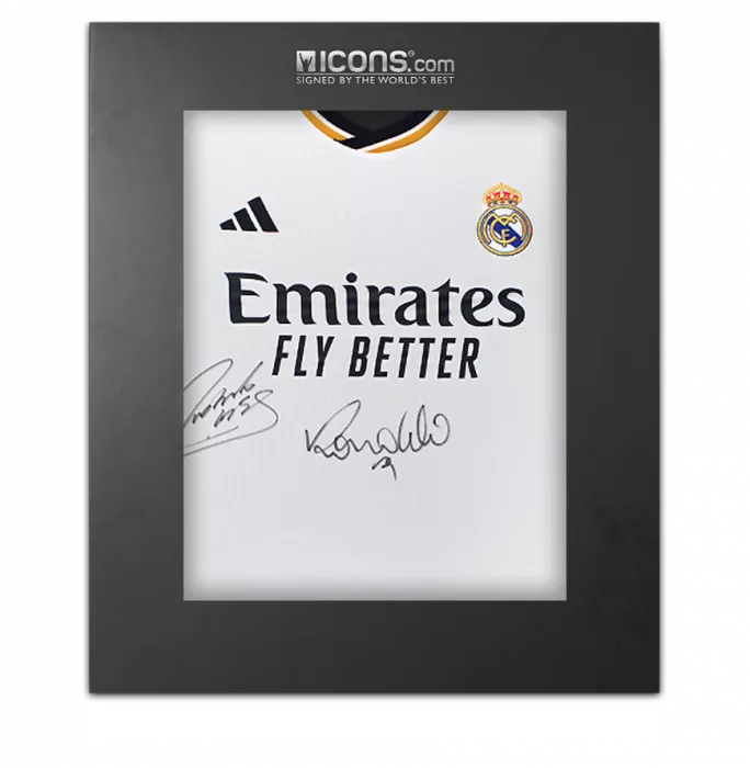 icons Roberto Carlos & Ronaldo Front Signed Modern Real Madrid Home Shirt In Deluxe Packaging