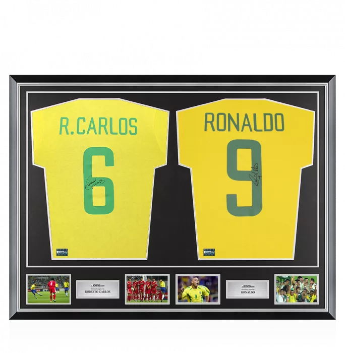 icons Roberto Carlos & Ronaldo Nazario Signed Brazil Shirts In Classic Dual Frame