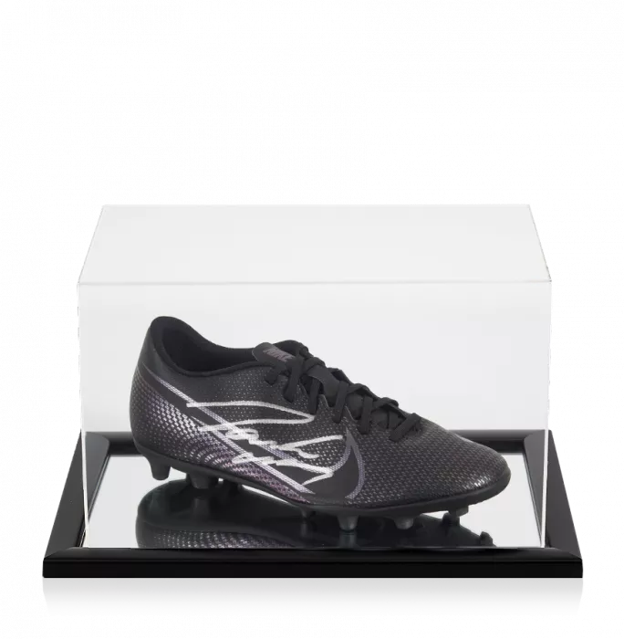 icons Roberto Carlos Signed Black Nike Boot In Acrylic Case