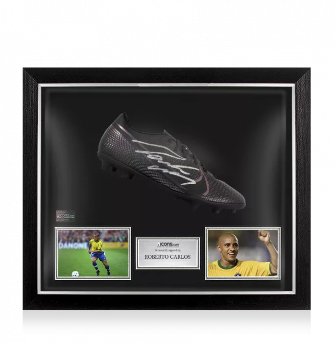 icons Roberto Carlos Signed Black Nike Boot In Bubble Frame: Brazil