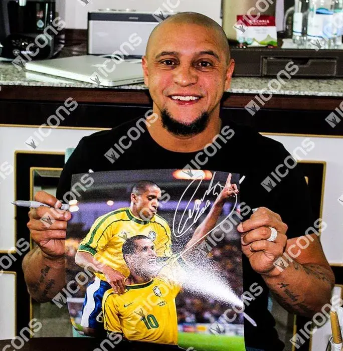 Icons Roberto Carlos Signed Brazil Photo: Celebrating With Rivaldo