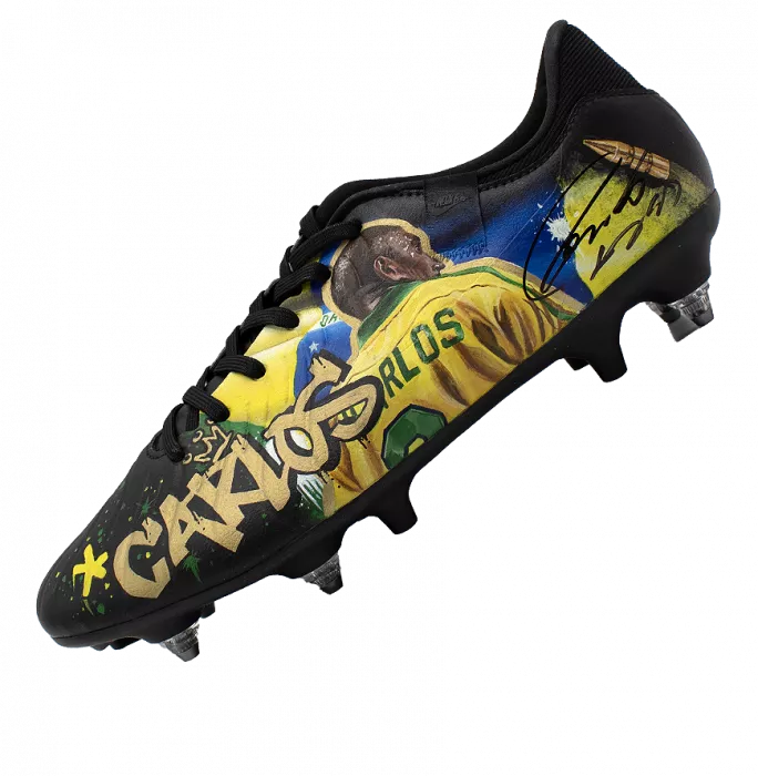 Icons Roberto Carlos Signed Nike Black Football Boot: Murwalls Brazil Edition In Bubble Frame: Option 1