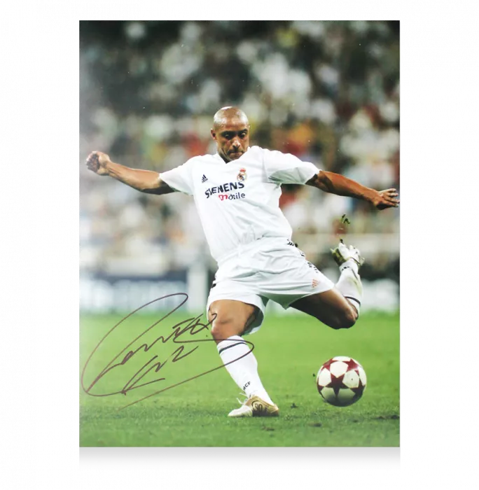 Icons Roberto Carlos Signed Real Madrid CF Photo In Black Wooden Frame: Los Blancos Icon
