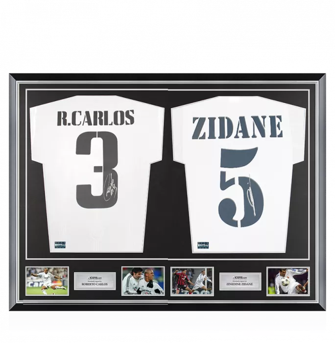 icons Roberto Carlos & Zinedine Zidane Signed Real Madrid Shirts In Classic Dual Frame