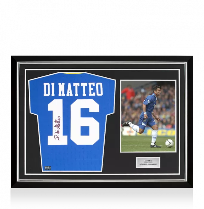 icons Roberto Di Matteo Back Signed Chelsea 1997-98 Home Shirt In Hero Frame: Option 1