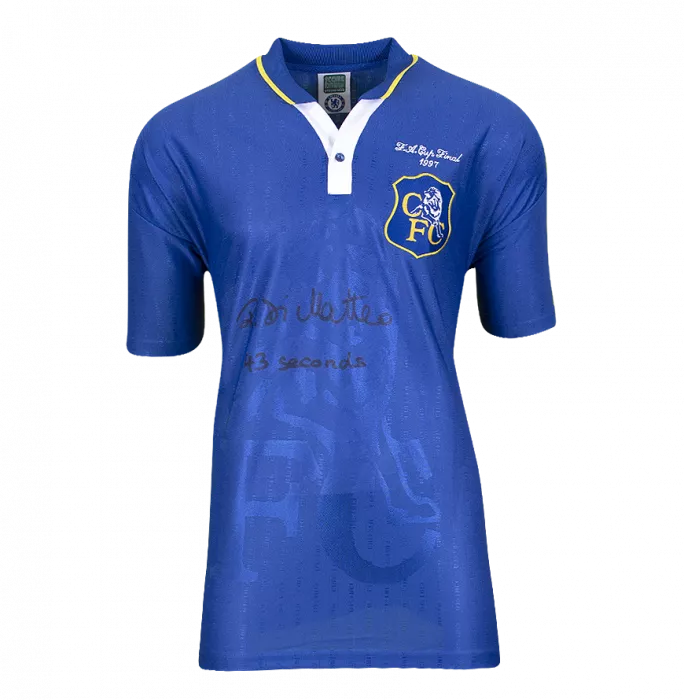 icons Roberto Di Matteo Front Signed Chelsea 1997-98 Home Shirt: "43 Seconds" Inscription