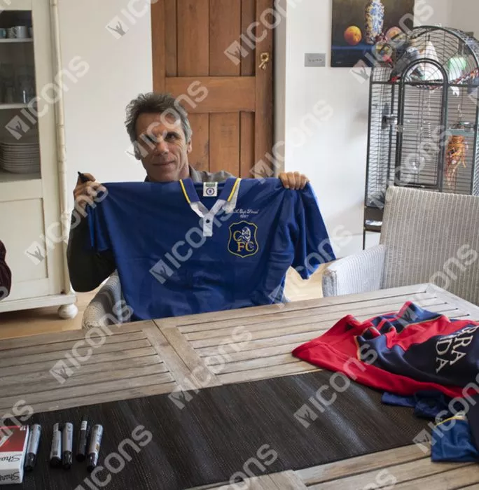 Icons Roberto Di Matteo & Gianfranco Zola Front Signed Chelsea 1997-98 Home Shirt In Classic Frame