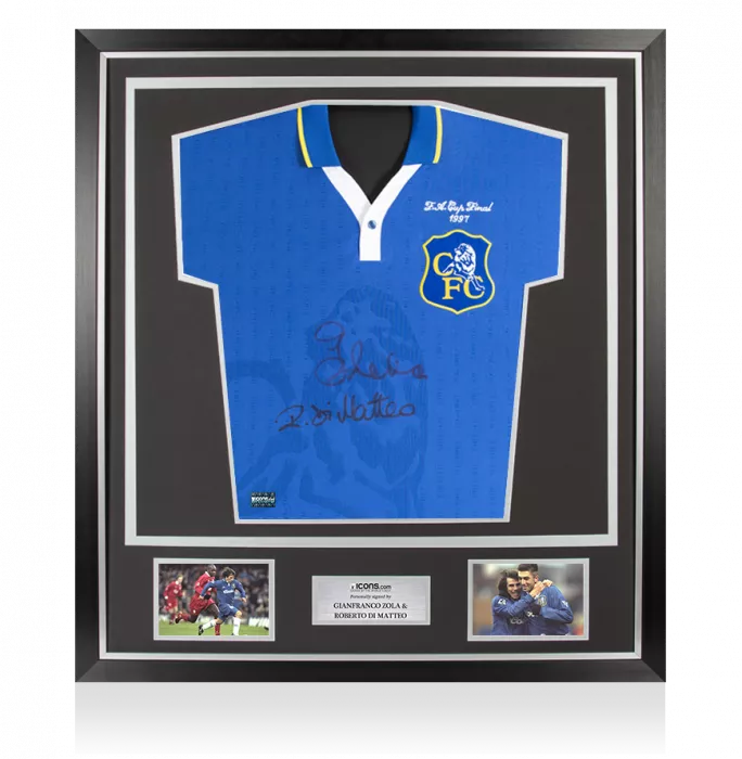 icons Roberto Di Matteo & Gianfranco Zola Front Signed Chelsea 1997-98 Home Shirt In Classic Frame