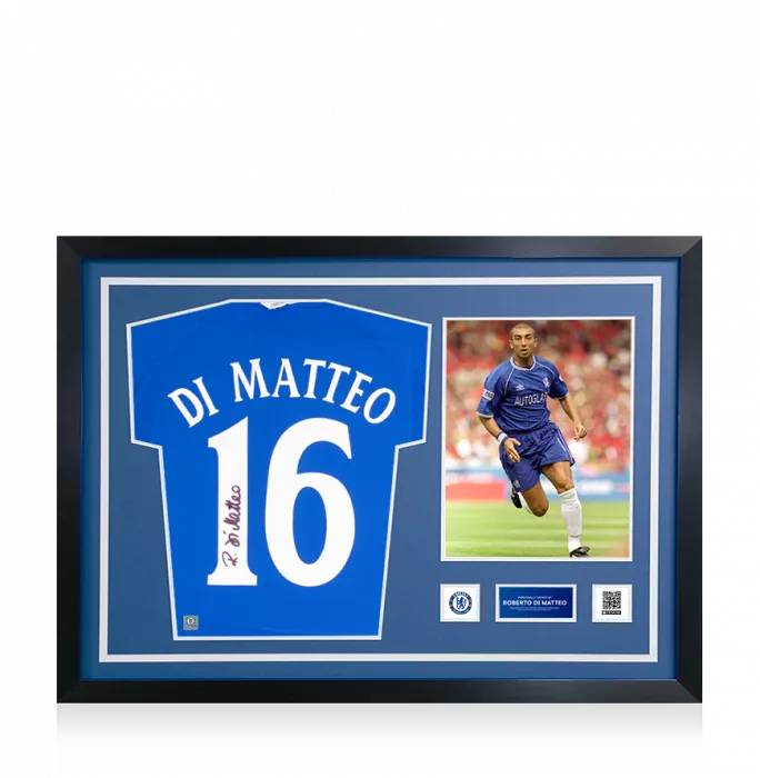 icons Roberto Di Matteo Official Chelsea FC Signed and Framed 2000-01 Home Shirt