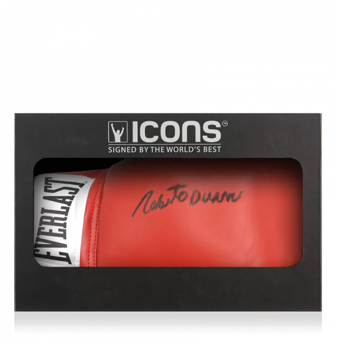icons Roberto Duran Signed Everlast Red Boxing Glove In Deluxe Packaging