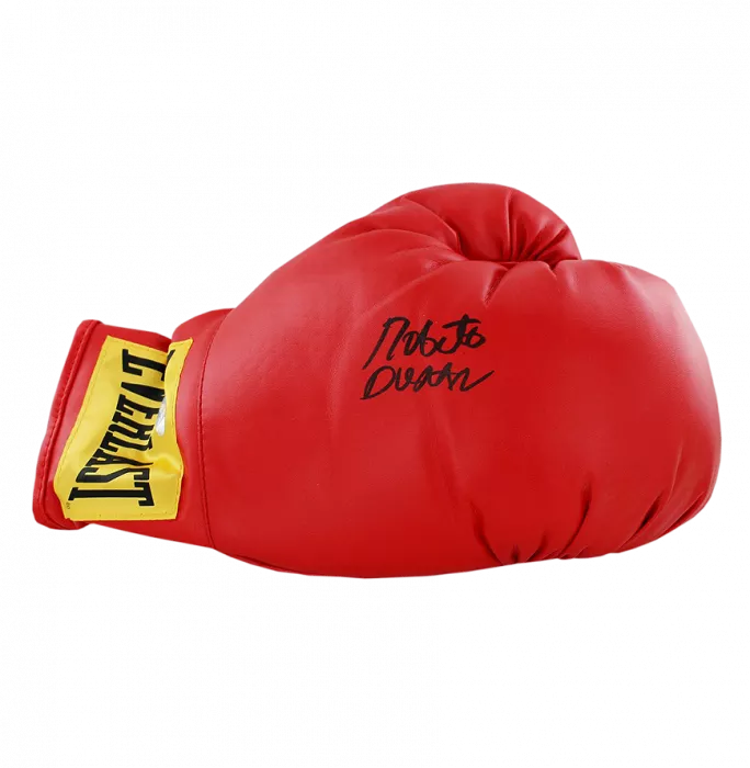 icons Roberto Duran Signed Red Everlast Boxing Glove With Gold Wrist Patch