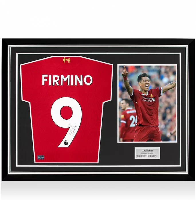 Icons Roberto Firmino Back Signed Liverpool 2017-18 Home Shirt In Hero Frame: Option 2