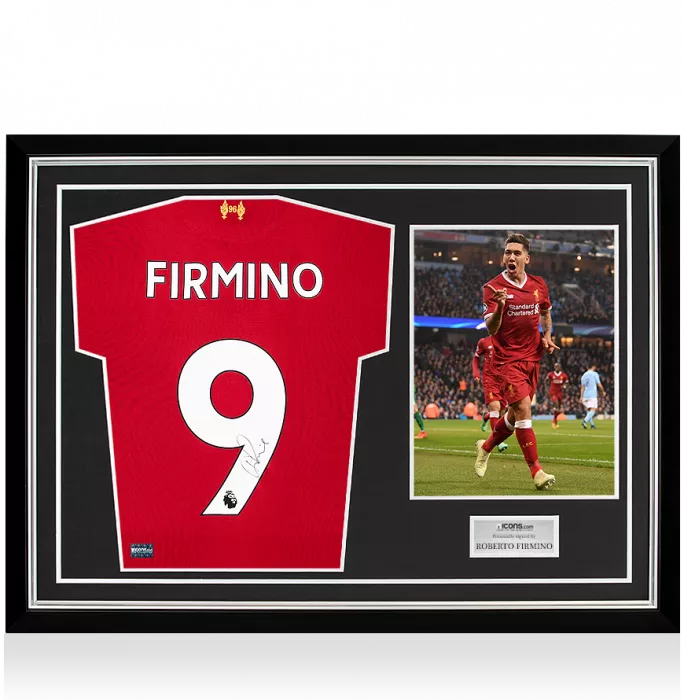 Icons Roberto Firmino Back Signed Liverpool 2017-18 Home Shirt In Hero Frame: Option 1