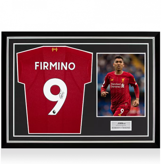 icons Roberto Firmino Back Signed Liverpool 2019-20 Home Shirt In Hero Frame: Option 1