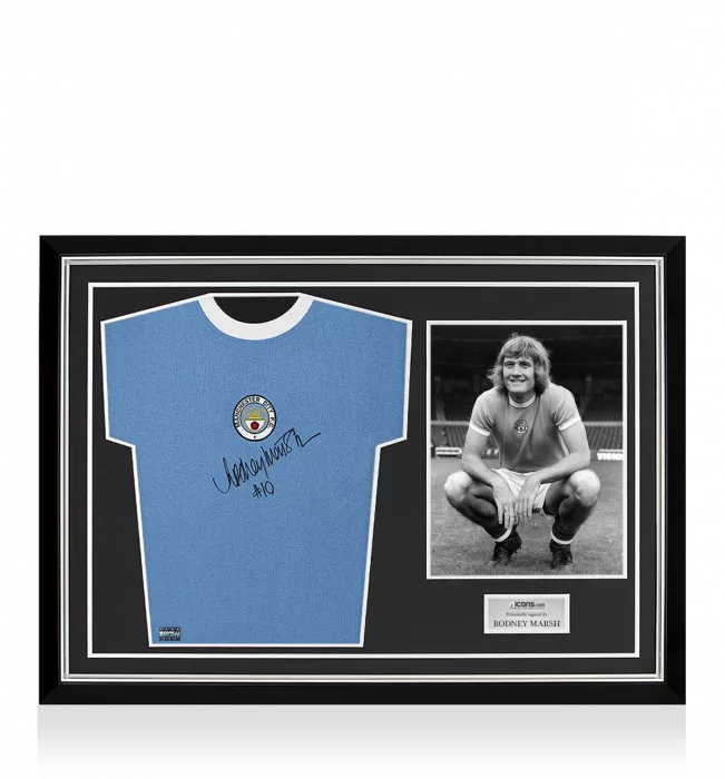 icons Rodney Marsh Front Signed 1972 Manchester City Home Shirt Home Shirt In Hero Frame: Option 1