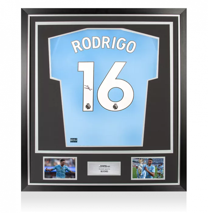 icons Rodri Back Signed Manchester City 2023-24 Home Shirt In Classic Frame