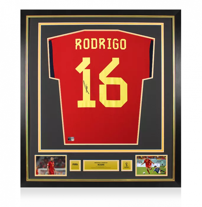 Icons Rodri Official 2022 FIFA World Cup™ Back Signed And Framed Spain 2022-23 Home Shirt