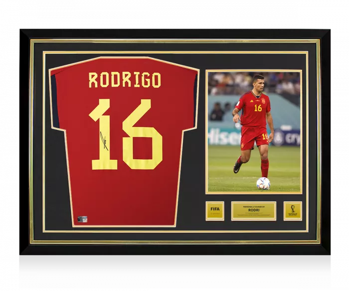 icons Rodri Official 2022 FIFA World Cup™ Back Signed and Hero Framed Spain 2022-23 Home Shirt