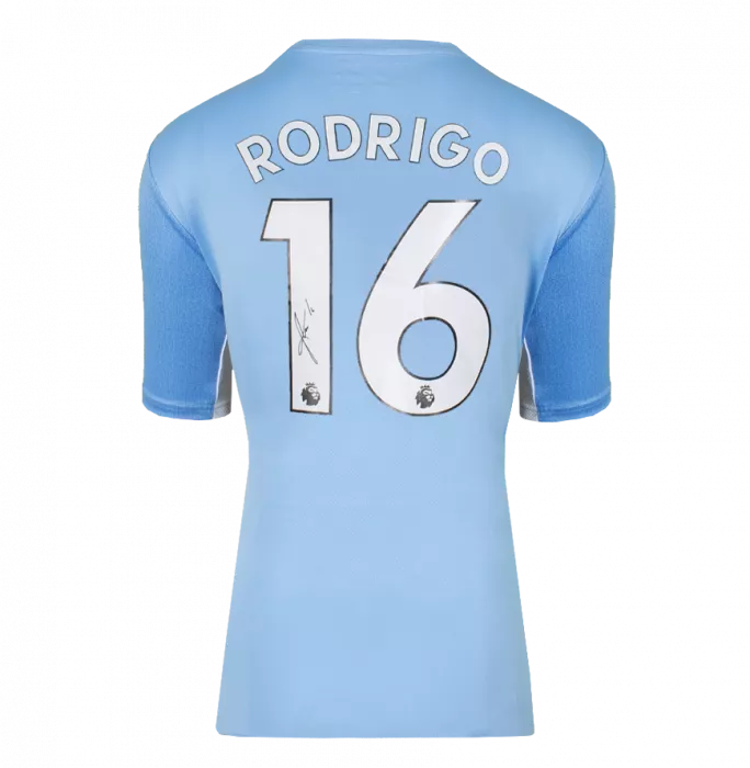 Icons Rodri Official Ballon D'Or™ Back Signed And Hero Framed Manchester City 2021-22 Home Shirt
