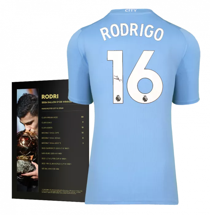 Icons Rodri Official Ballon D'Or™ Back Signed Manchester City 2023-24 Home Shirt: 2024 Winner's Pack