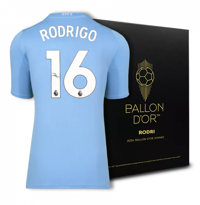 Icons Rodri Official Ballon D'Or™ Back Signed Manchester City 2023-24 Home Shirt: 2024 Winner's Pack