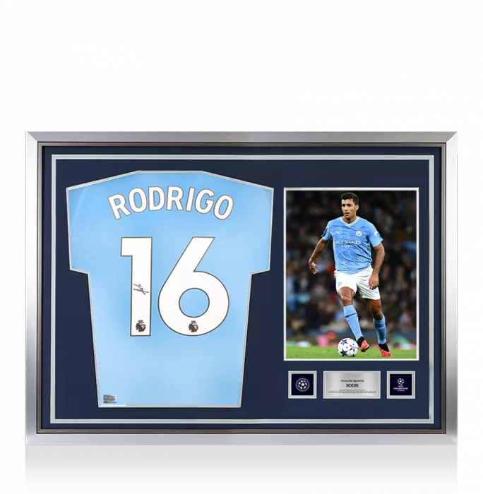 Icons Rodri Official UEFA Champions League Back Signed And Hero Framed Manchester City 2023-24 Home Shirt